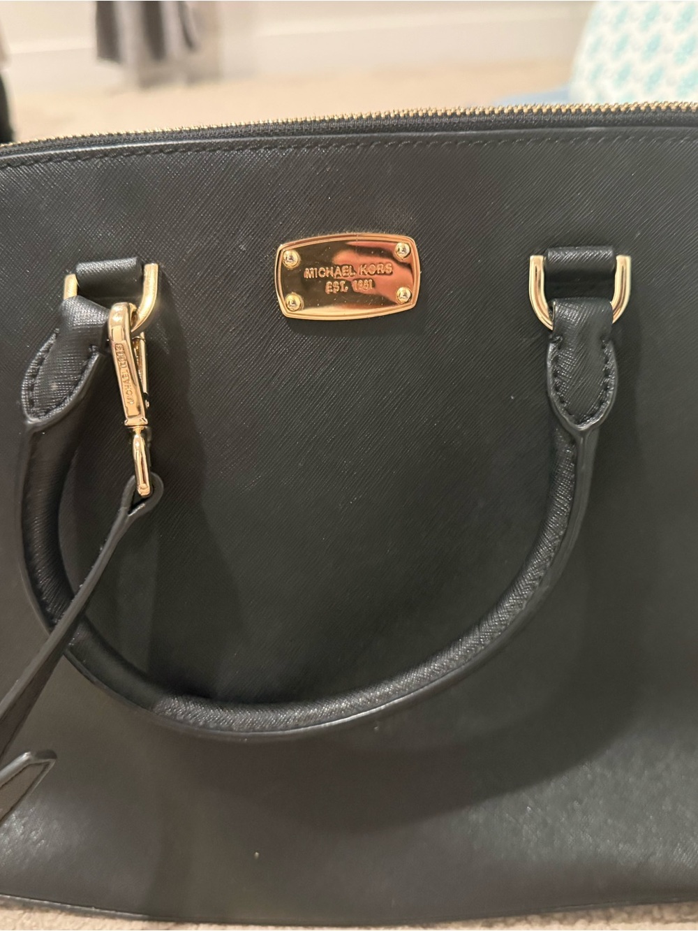 Michael Kors Black Leather Crossbody Satchel with Gold Hardware